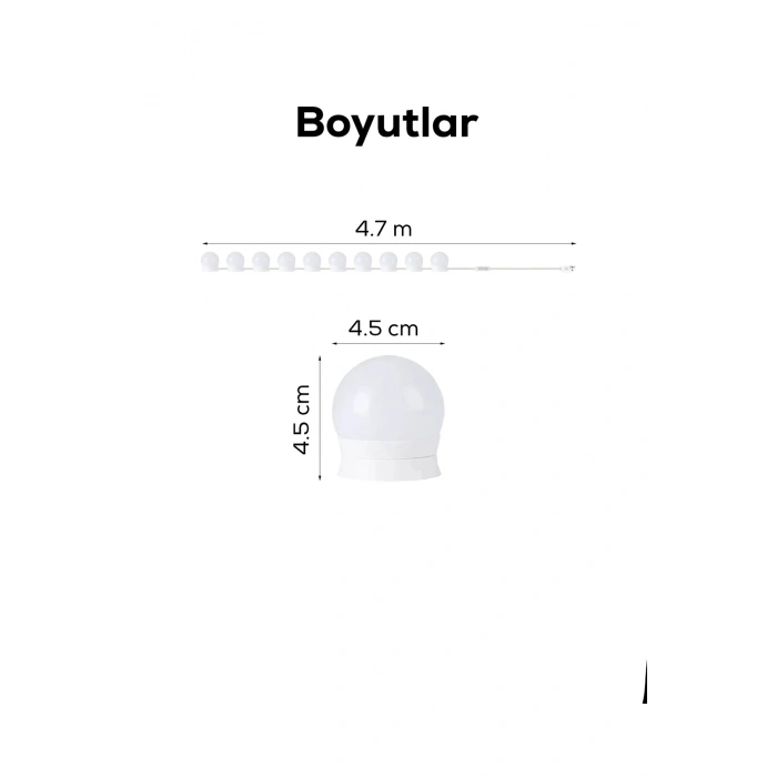 Hollywood Makyaj Aynası Led Işıklandırma Seti – 10 Ampullü Işık Ayarlı Ayna Aydınlatması 8389