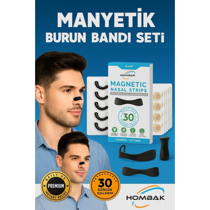 Horlama Önleyici Mıknatıslı Burun Bandı 30lu Set, Premium Horlama Azaltıcı Estetik Siyah Dilatör