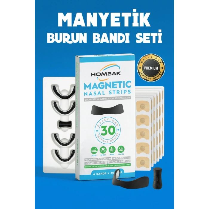 Horlama Önleyici Mıknatıslı Burun Bandı 30lu Set, Premium Horlama Azaltıcı Estetik Siyah Dilatör