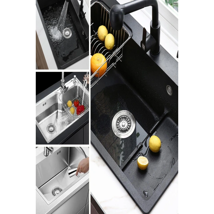 3lü Set Paslanmaz Çelik Süzgeç Lavabo Evye Gider Süzgeç Ve Tıkacı İki Yönlü (8 Cm)