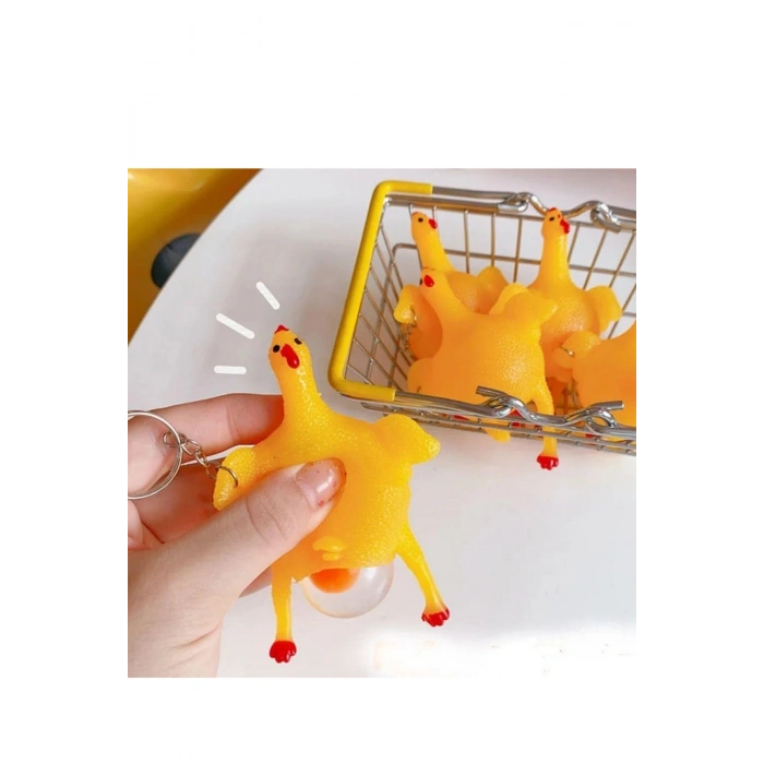 2 Adet Eğlenceli Stres Atıcı Yumurtlayan Tavuk Tasarım Anahtarlık