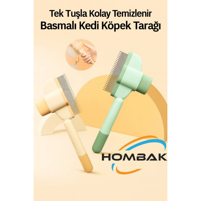 Tek Tuşla Kolay Temizlenir Basmalı Kedi Köpek Tarağı