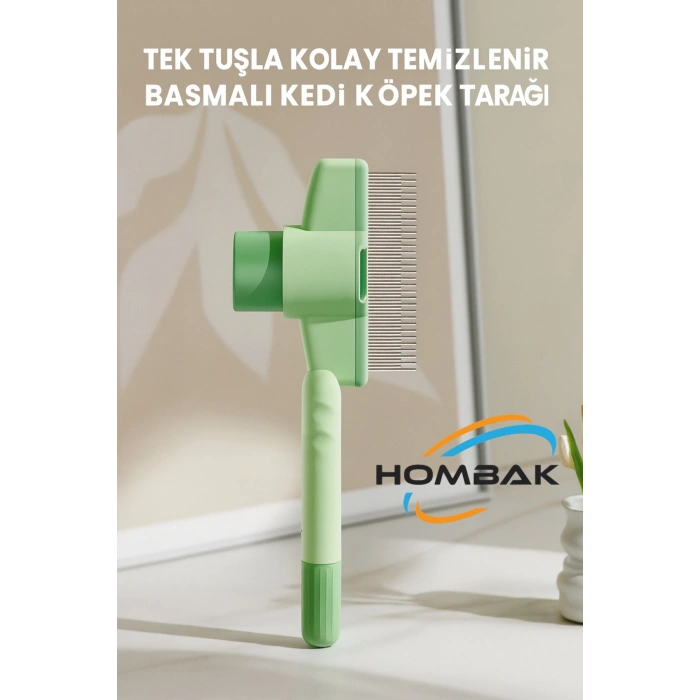 Tek Tuşla Kolay Temizlenir Basmalı Kedi Köpek Tarağı