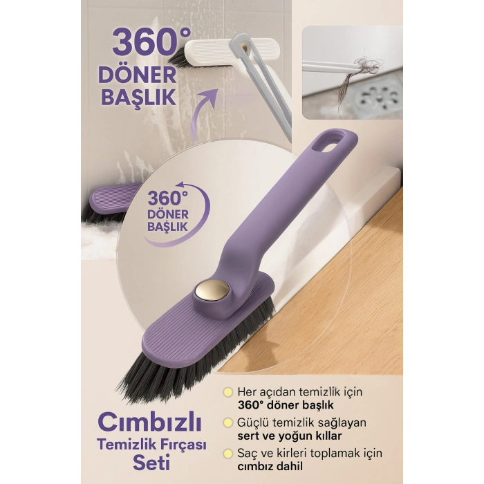 360° Döner Başlıklı Temizlik Fırçası + Cımbız – Derz, Köşe, Fayans, Zemin Temizliği Fırça Seti