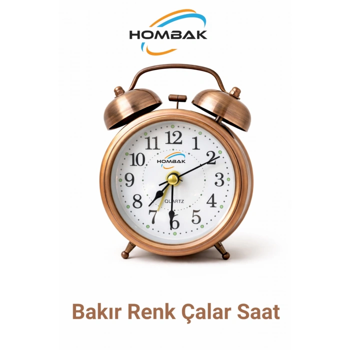 Vintage Nostaljik Işıklı Bakır Renk Çalar Saat Masa Saati