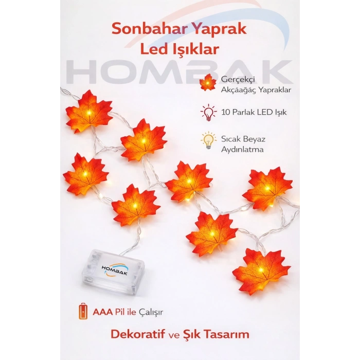 10 Ledli Sonbahar Konseptli Dekoratif Yaprak Şerit LED Işık – Sevgililer Günü Yılbaşı Doğum Günü