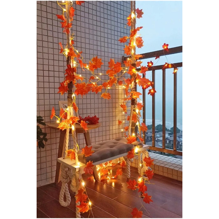 10 Ledli Sonbahar Konseptli Dekoratif Yaprak Şerit LED Işık – Sevgililer Günü Yılbaşı Doğum Günü