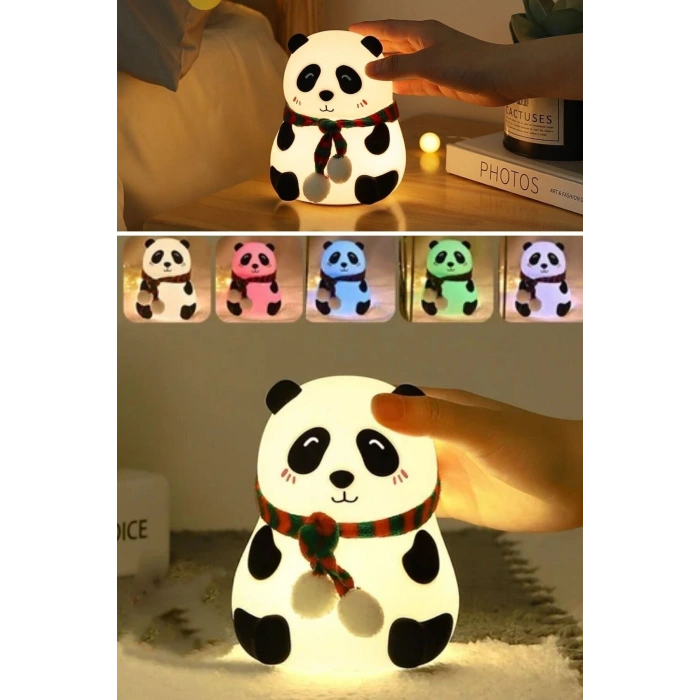 5 Farklı Renk Modlu Panda Figürlü Pofuduk LED Gece Lambası–Yumuşak Dokulu Çocuk Odası ve Dek