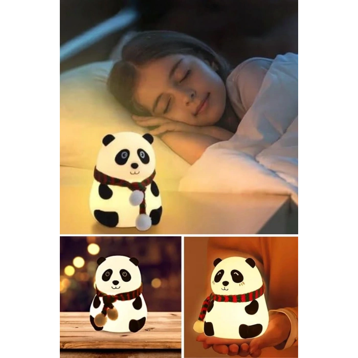 5 Farklı Renk Modlu Panda Figürlü Pofuduk LED Gece Lambası–Yumuşak Dokulu Çocuk Odası ve Dek