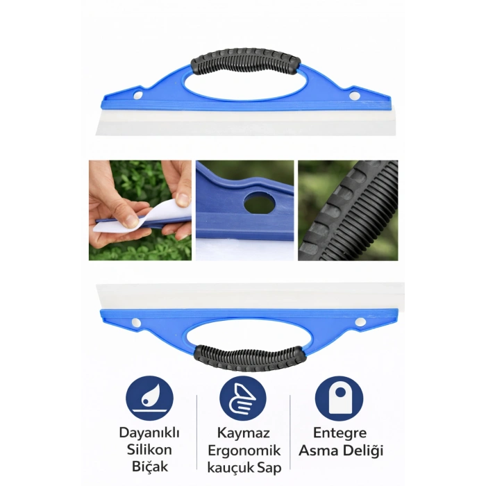 30 cm Silikon Oto Cam ve Kaporta Su Çekçeği – İz Bırakmaz Araba Cam Çekçeği, Ergonomik Sap