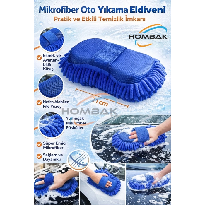 Premium Mikrofiber Oto Yıkama & Cila Sünger Eldiveni – Çizmez, İz Bırakmaz Araç Temizlik Bezi