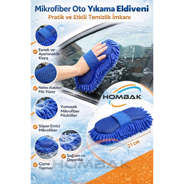 Premium Mikrofiber Oto Yıkama & Cila Sünger Eldiveni – Çizmez, İz Bırakmaz Araç Temizlik Bezi