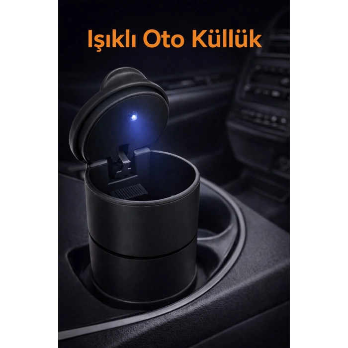 Araç İçi Işıklı Kapalı Küllük Oto Küllük Araba Küllüğü