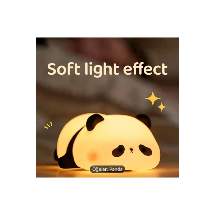 Sevimli Panda LED Gece Lambası, Şarj Edilebilir, Dokunmatik Kontrol, Masaüstü Dekoratif Lamba Hediye