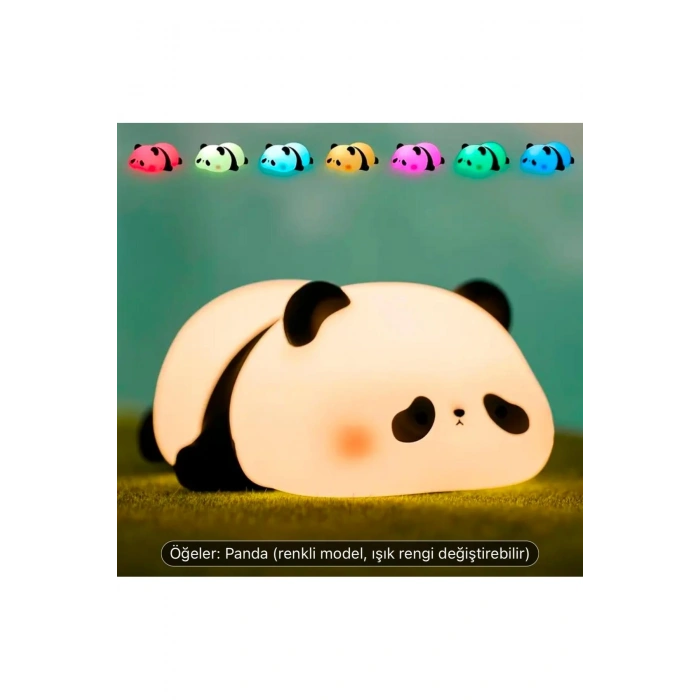 Sevimli Panda LED Gece Lambası, Şarj Edilebilir, Dokunmatik Kontrol, Masaüstü Dekoratif Lamba Hediye