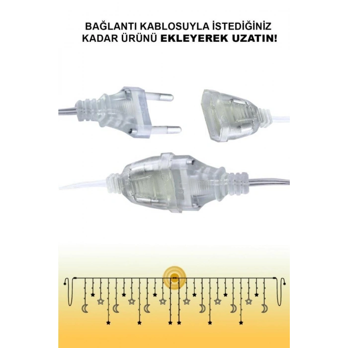 Gün Işığı Ay Yıldız Perde LED Işık 3 Metre – Dekoratif Oda, Balkon ve Ramazan Süsleme Lambası