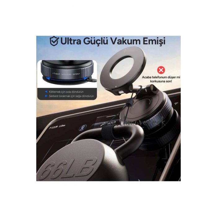 360° Dönebilen Vakumlu MagSafe Araç İçi Telefon Tutucu – Ayarlanabilir Manyetik Oto Telefon Standı