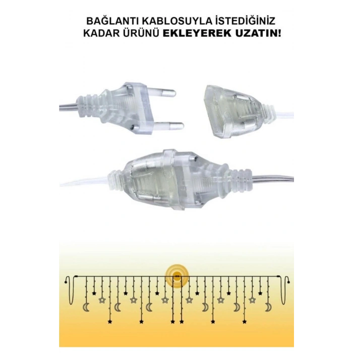 Ramazan Ledi Gün Işığı 3 m Ay Yıldız LED Perde Işık – Ay & Yıldız Şeklinde Dekoratif LED Işık