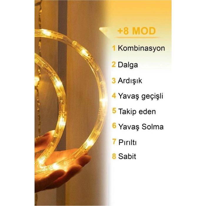Ramazan Ledi Gün Işığı 3 m Ay Yıldız LED Perde Işık – Ay & Yıldız Şeklinde Dekoratif LED Işık