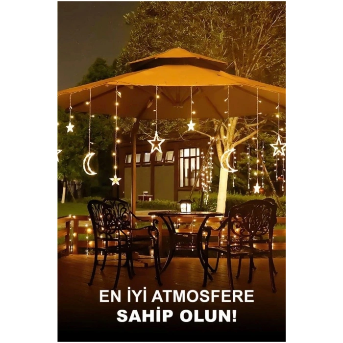 Ramazan Ledi Gün Işığı 3 m Ay Yıldız LED Perde Işık – Ay & Yıldız Şeklinde Dekoratif LED Işık
