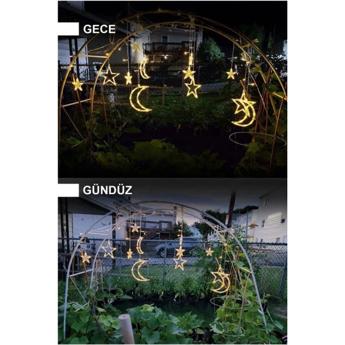 Ramazan Ledi Gün Işığı 3 m Ay Yıldız LED Perde Işık – Ay & Yıldız Şeklinde Dekoratif LED Işık