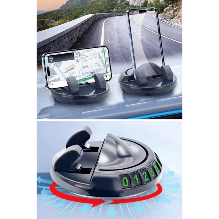 Numaratörlü Güçlü Yapışkanlı 360 Derece Dönebilen Su Geçirmez Araç İçi Telefon Tutucu Plastik Apara