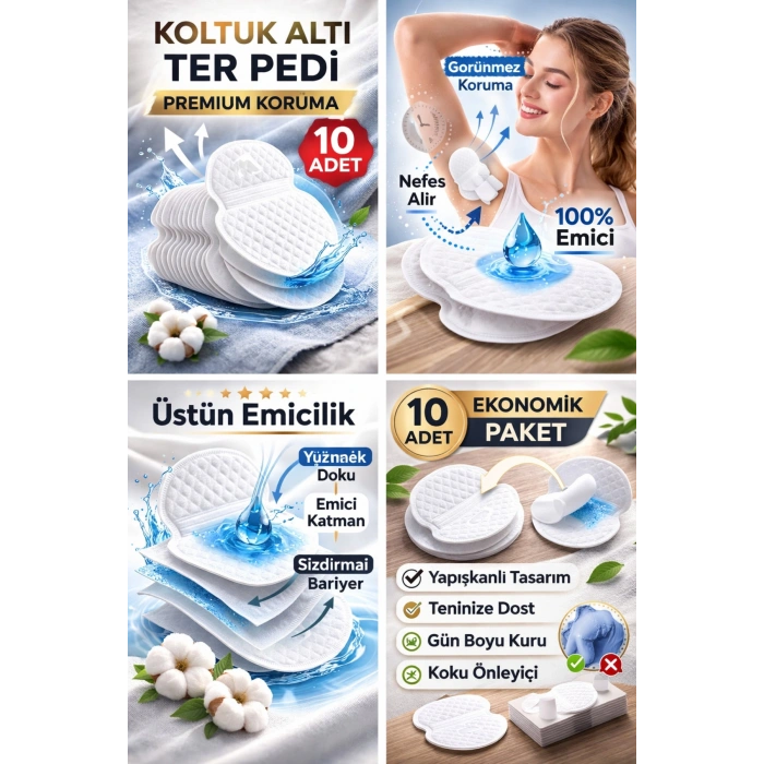 10 Adet Koltuk Altı Ter Pedi Ter Emici, Koku Yapmayan, Giysi Koruyucu Ter Önleyici Ped