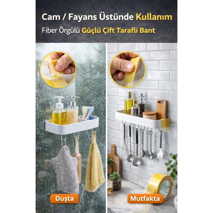 Fiber Örgülü Güçlendirilmiş Çift Taraflı Çok Amaçlı Bant Halı Kaydırmaz Bant 5cm X 10 Mt