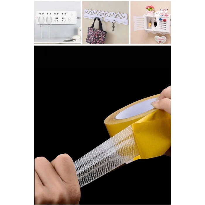 Fiber Örgülü Güçlendirilmiş Çift Taraflı Çok Amaçlı Bant Halı Kaydırmaz Bant 5cm X 10 Mt