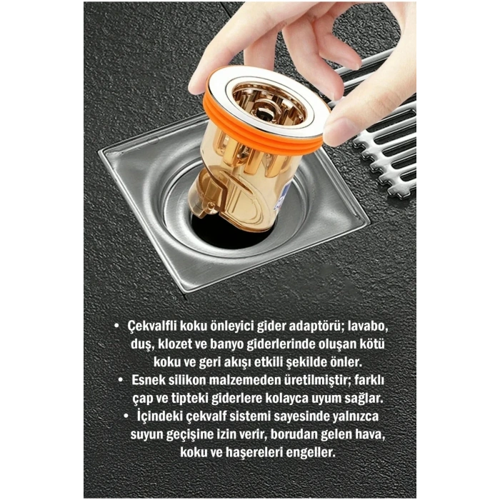 Koku Önleyici Çekvalfli Lavabo Banyo Gider Adaptörü Geri Akış ve Haşere Engelleyici