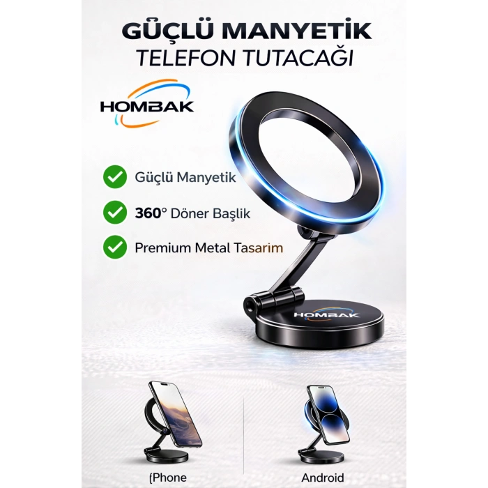 Manyetik Telefon Tutucu Araç İçi 360° Döner Premium Metal Stand Güçlü Mıknatıslı Telefon Tutacağı
