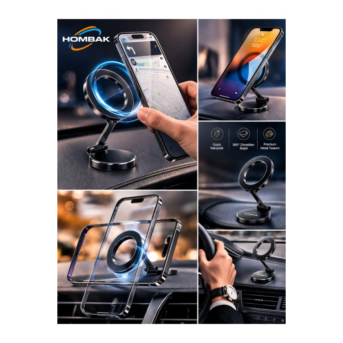 Manyetik Telefon Tutucu Araç İçi 360° Döner Premium Metal Stand Güçlü Mıknatıslı Telefon Tutacağı