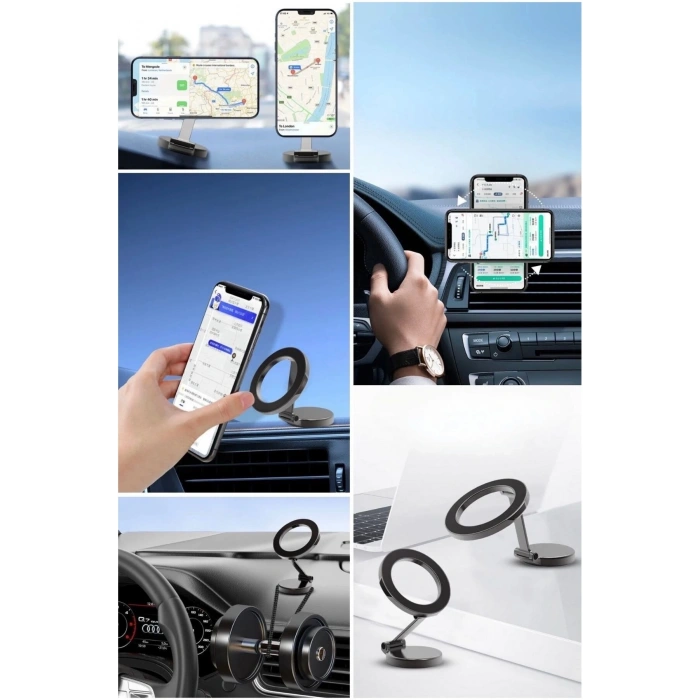 Manyetik Telefon Tutucu Araç İçi 360° Döner Premium Metal Stand Güçlü Mıknatıslı Telefon Tutacağı