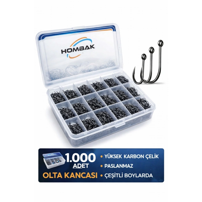 1000 Adet Kutulu 1. Kalite Paslanmaz Karbon Çelik Halkalı Olta Seti 3-12 Numara - Balık Kan