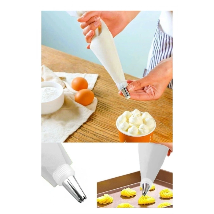 Krema Sıkma Torbası Seti 10 Parça Pasta Kek Süsleme Seti, Paslanmaz Çelik Duy Uçlu, Profesyonel