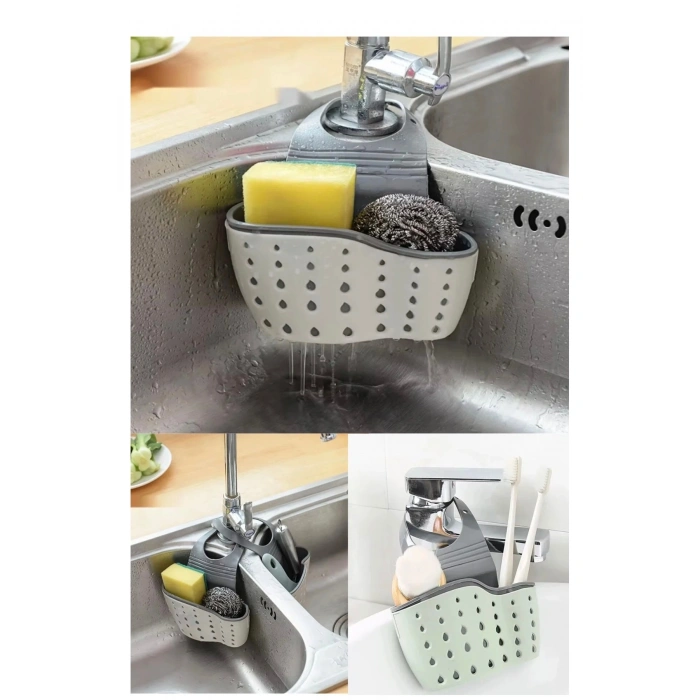 Musluk Üstü Lavabo Organizeri Süngerlik – Su Tahliyeli Sünger ve Fırça Düzenleyici