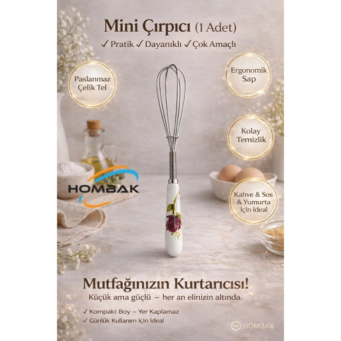 Mini Çırpıcı 1 Adet Paslanmaz Çelik Tel Ergonomik Sap Kahve Yumurta Sos Karıştırıcı