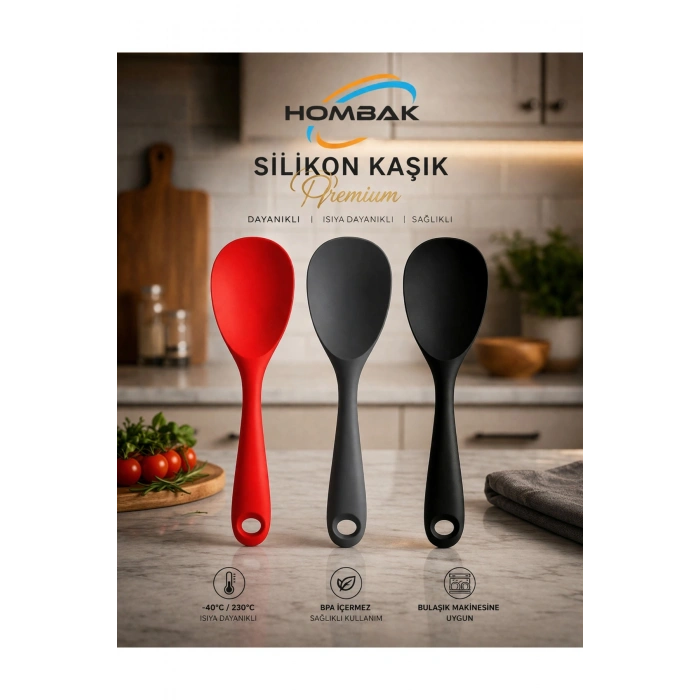 Premium Silikon Kaşık – Çizmez Isıya Dayanıklı, BPA İçermez, Tencere Dostu Pilav Kaşığı