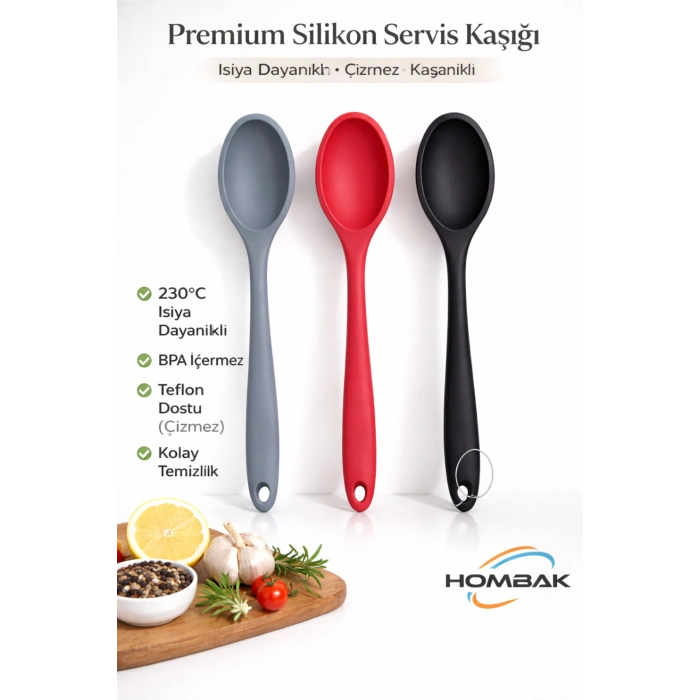 Premium Silikon Servis Kaşığı – Isıya Dayanıklı, Teflon Dostu Ergonomik Mutfak Kaşığı