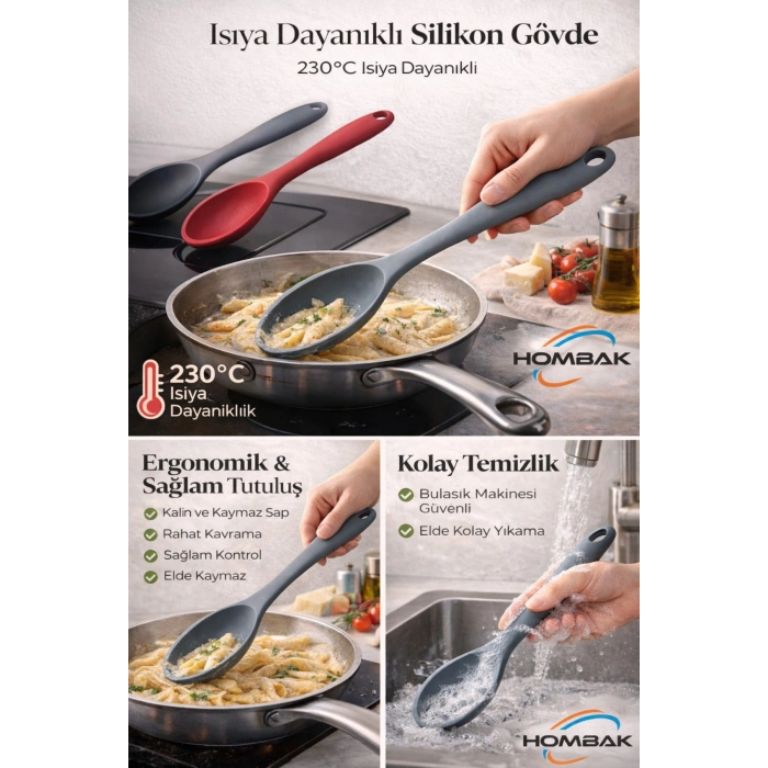 Premium Silikon Servis Kaşığı – Isıya Dayanıklı, Teflon Dostu Ergonomik Mutfak Kaşığı