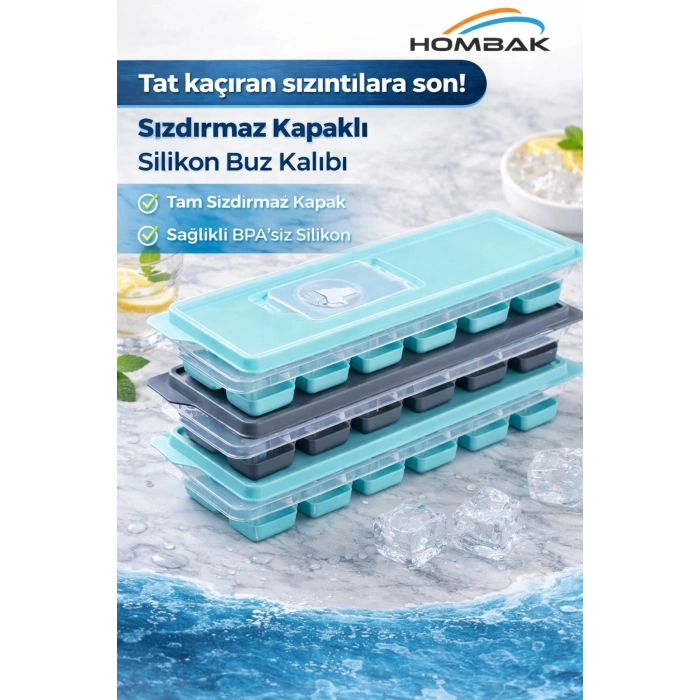 Kapaklı Silikon Buz Kalıbı – Tek Dokunuşla Kolay Çıkarma, Büyük Küp, BPA’sız, Sızdırmaz Kapak