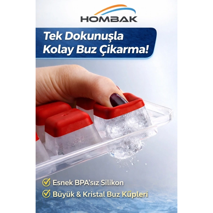 Kapaklı Silikon Buz Kalıbı – Tek Dokunuşla Kolay Çıkarma, Büyük Küp, BPA’sız, Sızdırmaz Kapak