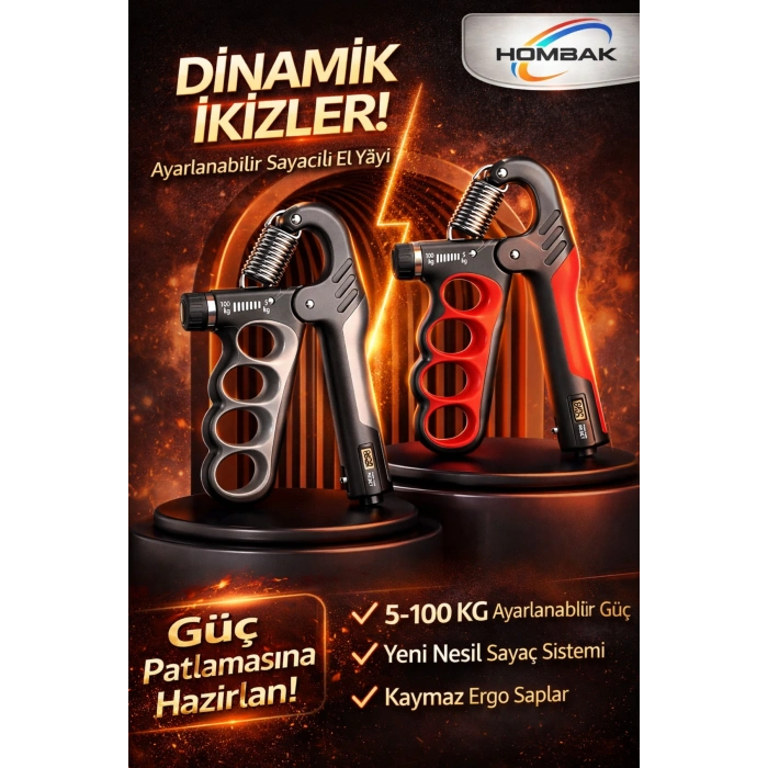 Mekanik Sayaçlı El Yayı 5-100 KG Ayarlanabilir | LCD Sayaçlı Profesyonel El Güçlendirici