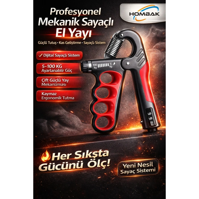 Mekanik Sayaçlı El Yayı 5-100 KG Ayarlanabilir | LCD Sayaçlı Profesyonel El Güçlendirici