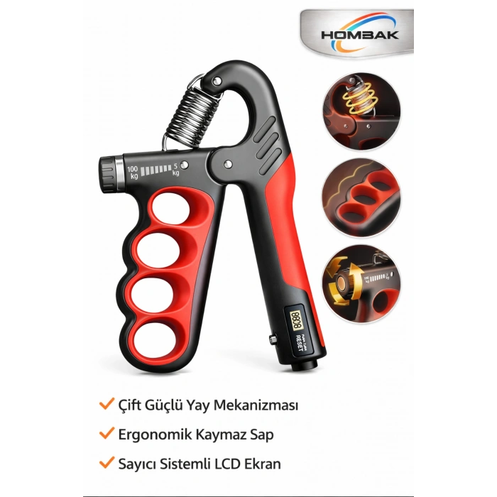 Mekanik Sayaçlı El Yayı 5-100 KG Ayarlanabilir | LCD Sayaçlı Profesyonel El Güçlendirici
