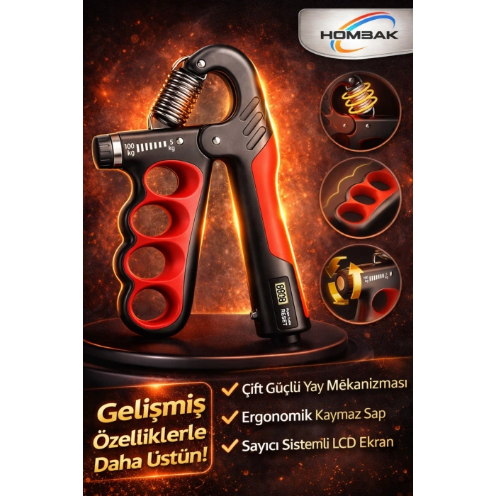 Mekanik Sayaçlı El Yayı 5-100 KG Ayarlanabilir | LCD Sayaçlı Profesyonel El Güçlendirici