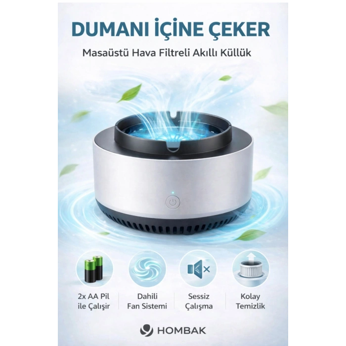 Pilli Dumanı Ve Kokuyu Hapseden Kül Tablası, Akıllı Kokusuz Küllük, Duman Çekici Küllüğü