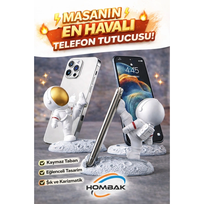 Astronot Telefon Tutucu Stand Kaymaz Taban Masaüstü Şık Dekoratif Telefon Standı