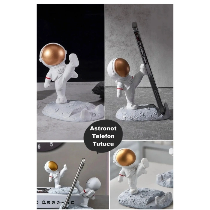 Astronot Telefon Tutucu Stand Kaymaz Taban Masaüstü Şık Dekoratif Telefon Standı