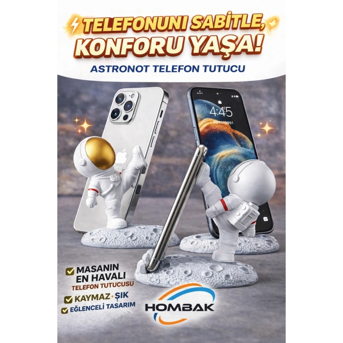 Astronot Telefon Tutucu Stand Kaymaz Taban Masaüstü Şık Dekoratif Telefon Standı